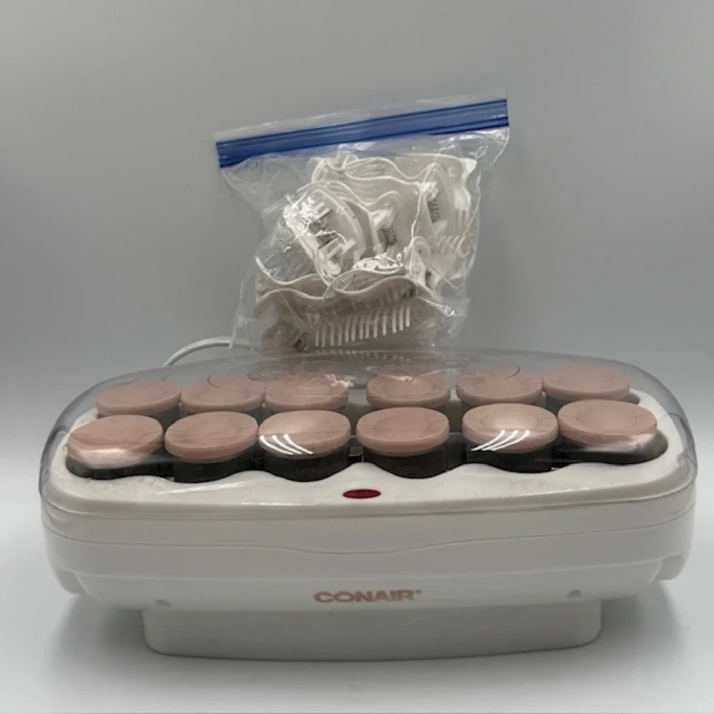 Conair Hot Roller Set 12 Flocked Rollers with Clips White Pink Hair Setter